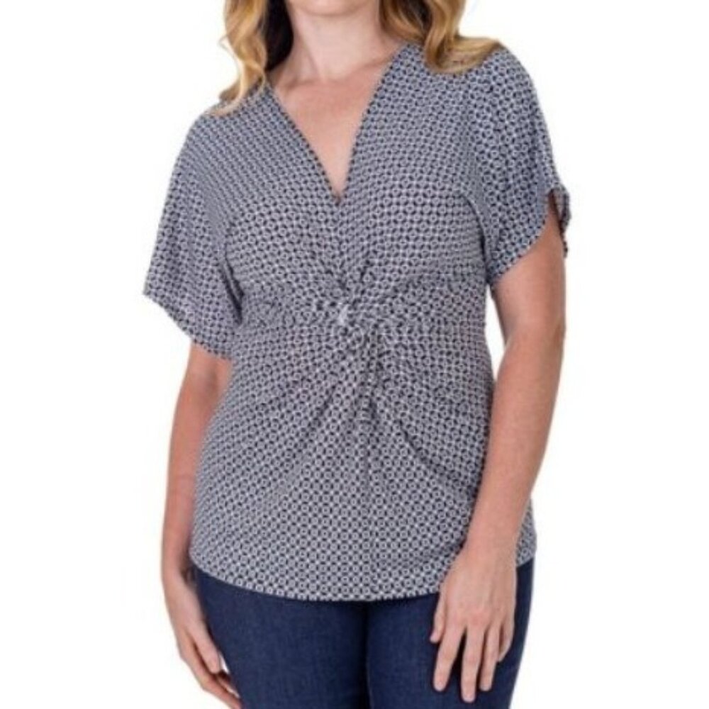 24Seven Geometric Print Top Shirt Womens Medium Black White New